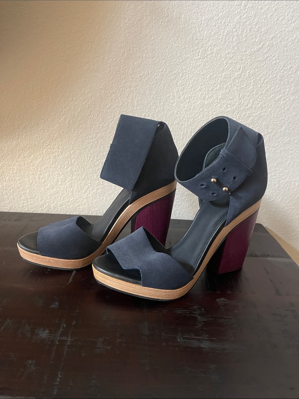 Pierre Hardy Navy Suede Ankle Strap Block Heel Sandals Size 37